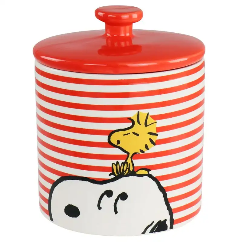 

& Woodstock 6.5in x 5.5in Durastone Striped Cookie Jar in Red