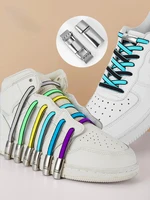 magnetic clip buckle free flat gradient sneakers elastic fashion slip on laces mens womens lazy shoelaces black rubber white