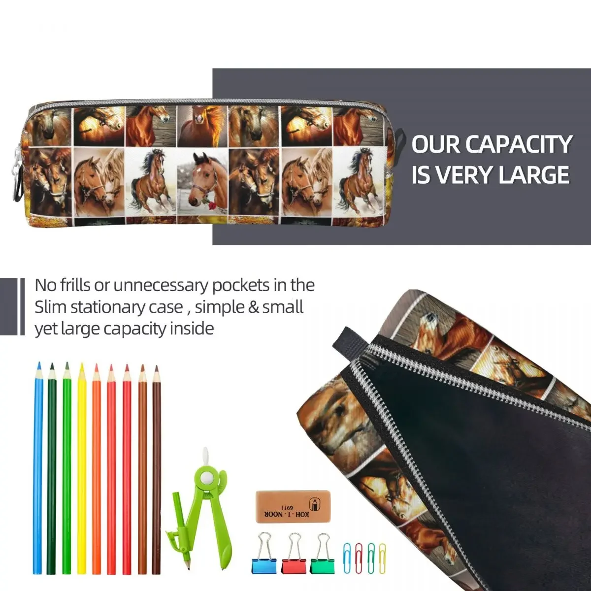 Пенал с рисунком лошади вместительный чехол для карандашей и ручек цыплящими