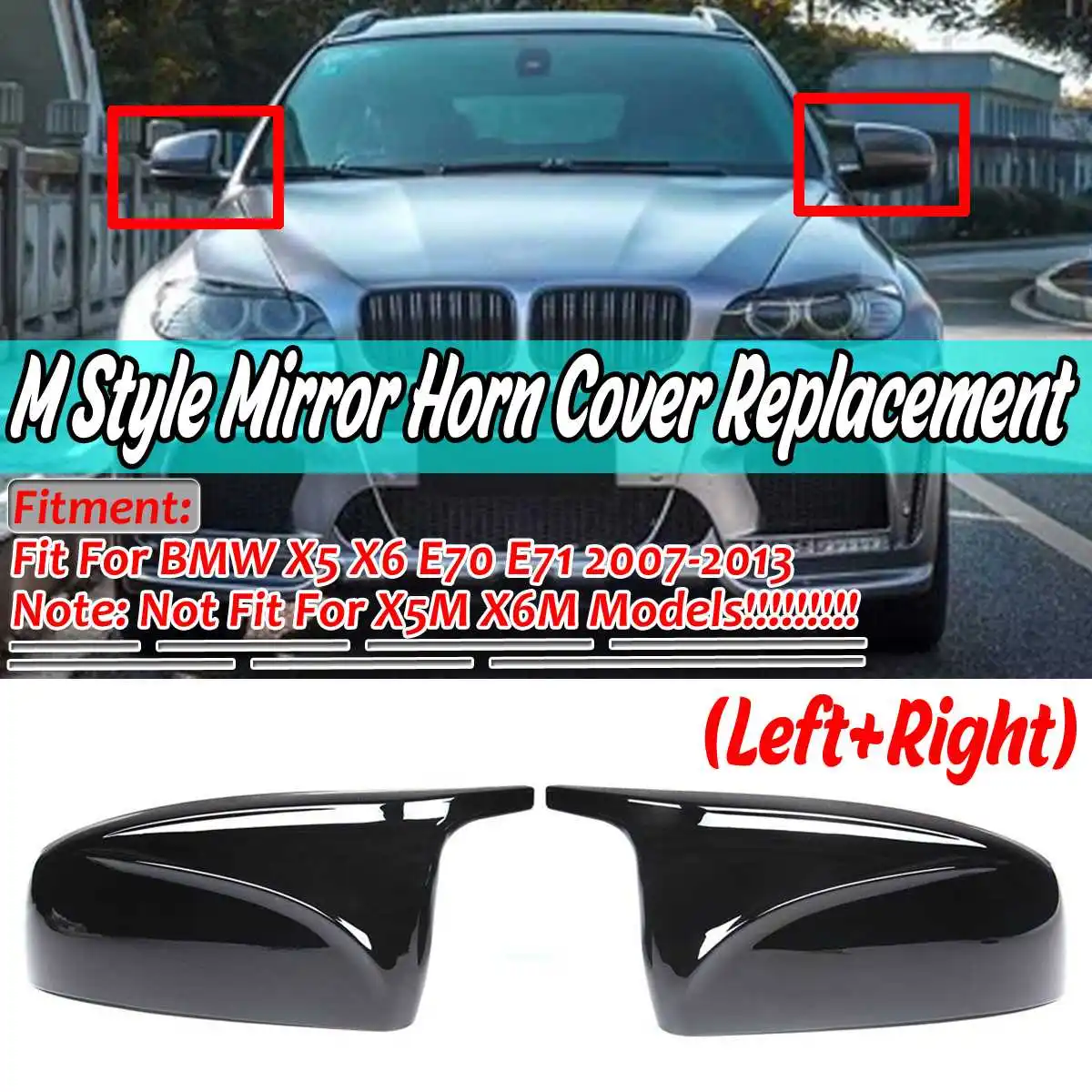 

2PCS Glossy Black Car Rear View Mirror Cover Cap Direct Replacement For BMW X5 X6 E70 E71 2007-2013 X5 X6 Side Mirror Cap Cover