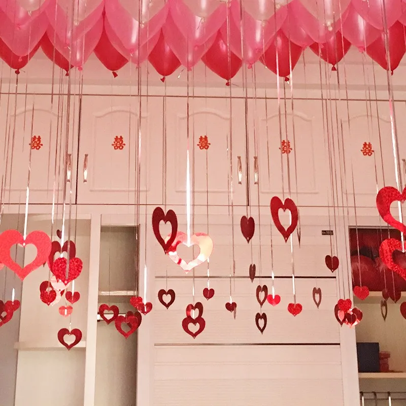 

100 шт./лот подвеска в виде воздушного шара с красным сердцем и блестками, романтические украшения для свадебной комнаты, дня рождения