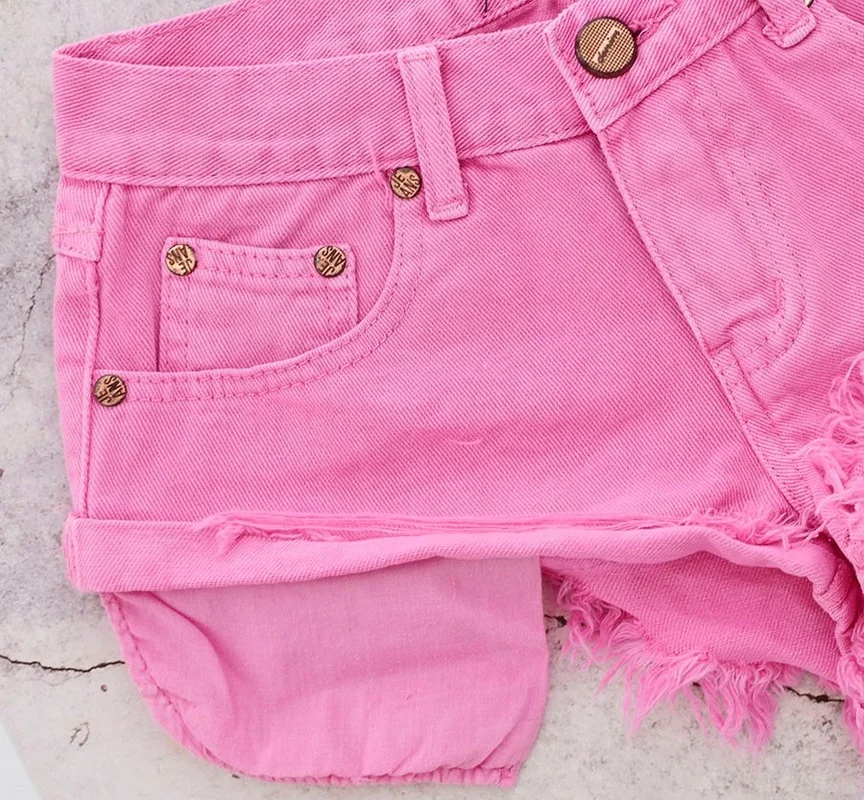 Loose No Elastic Rolled Denim Shorts Women Open Pockets Beach Macaron Powder Short Jeans Female 2023 Low-waist Decadent Style