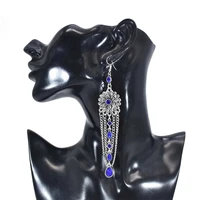 retro rhinestone long tassel pendant earrings fashion metal flower stud earrings bohemian jewelry friends gift wholesale 2022