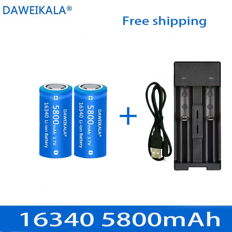 

rechargeable 3.7V Li-ion 5800mAh 16340 batteries CR123A battery for LED flashlight wall charger, travel for 16340 CR123A battery