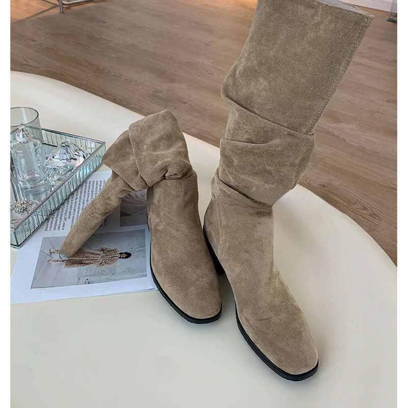 

Женские ботфорты на среднем каблуке, сапоги из эластичной ткани, на шнуровке, Размеры 35-39, 2022