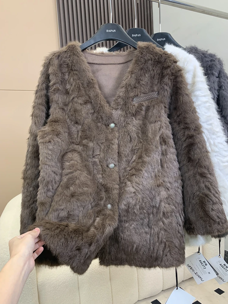 Меховая интегрированная верхняя одежда средней длины женская зима 2024 толстый
