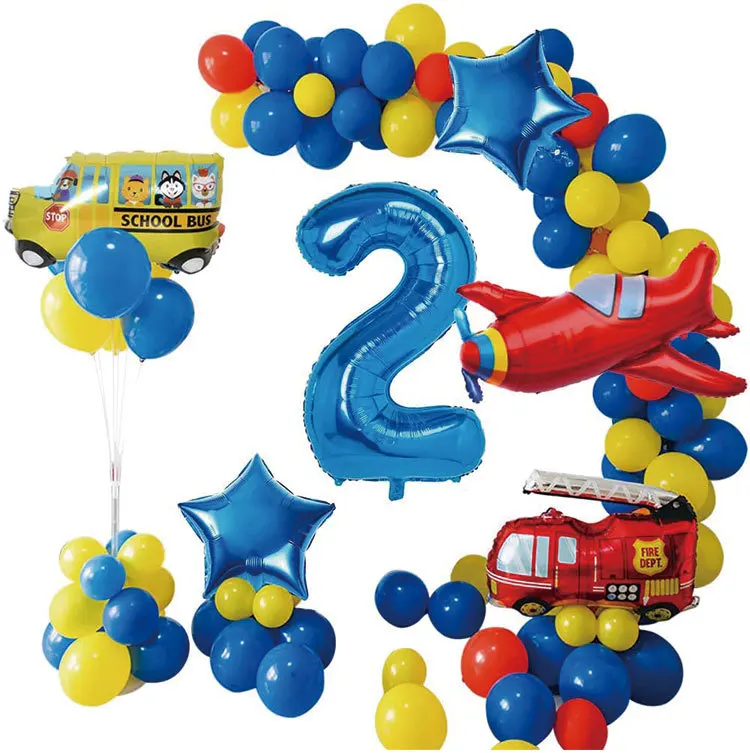 

Fire Truck Themed Balloons Garland Arches Boys 2nd Birthday Party School Bus Foil Digital Balloons Kids Birthday Decorations