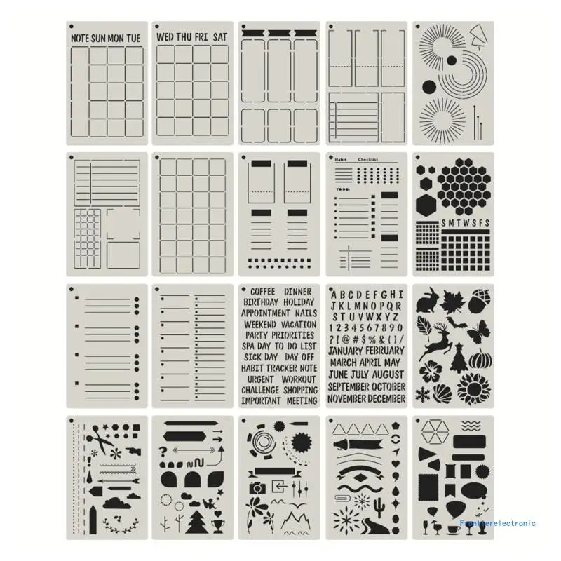 

20 Pcs Journal Stencils Graffiti Drawing Templates for Kid Adult DIY Diary Planner Notebook Scrapbook Calendars DropShipping