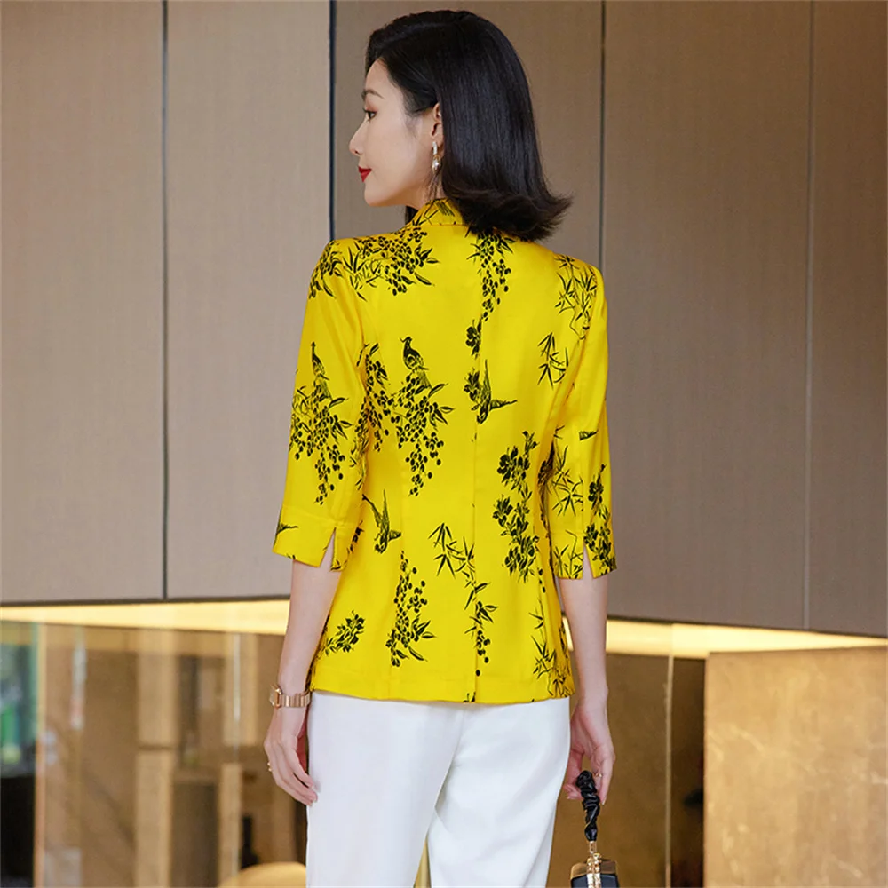 Women Printed Blazer Summer 2023 New in Female Casual Fashion Thin Slim Half Sleeve Coat Office Ladies Work Formal Jacket