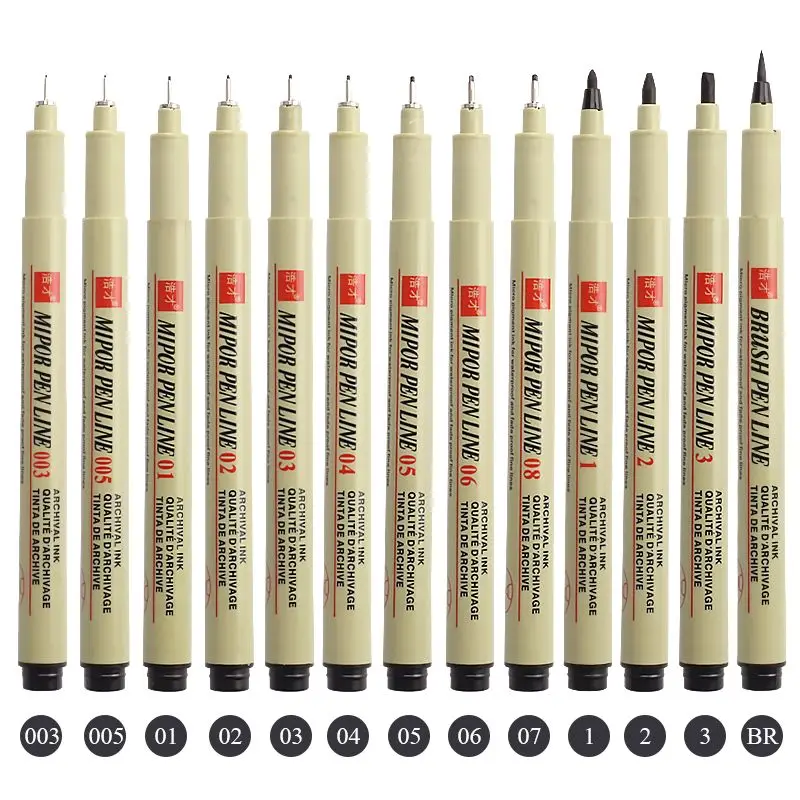 3 pcs/set Pigment Liner Pigma Pen Micron Marker Pen 005 01 02 03 04 05 08 Brush Different Tip Black Fineliner Sketching Pen