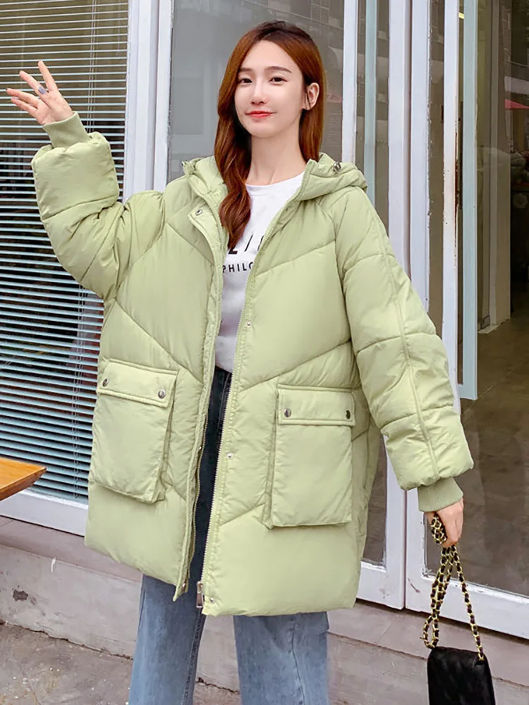 

Парка женская зимняя с капюшоном, теплая однотонная модная утепленная хлопковая парка с подкладкой