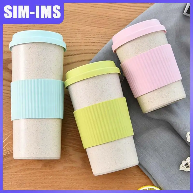 

Wheat Fiber Water Cup With Cover Polished And Smooth Personalized Creative Cup Portable Office Cup Drinkware With Lid Mugs