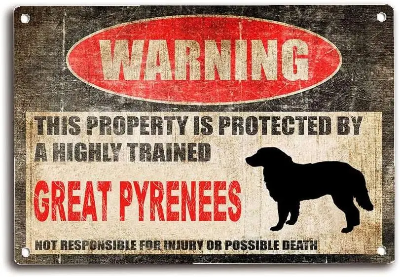 Оловянная вывеска ELIPOS Остерегайтесь собачьей бирки Забор Великих пироней Знак