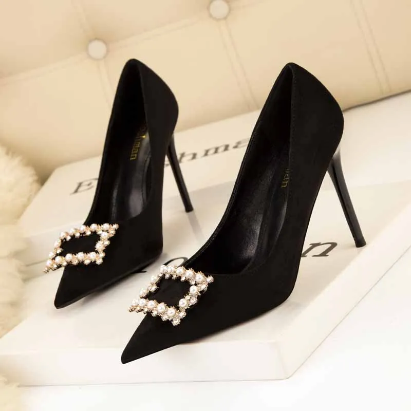 

New Design String Bead Women Pumps High Heels Pointed Toe Female Woman Sexy Mules Femme Wedding Party Stripper Shoes