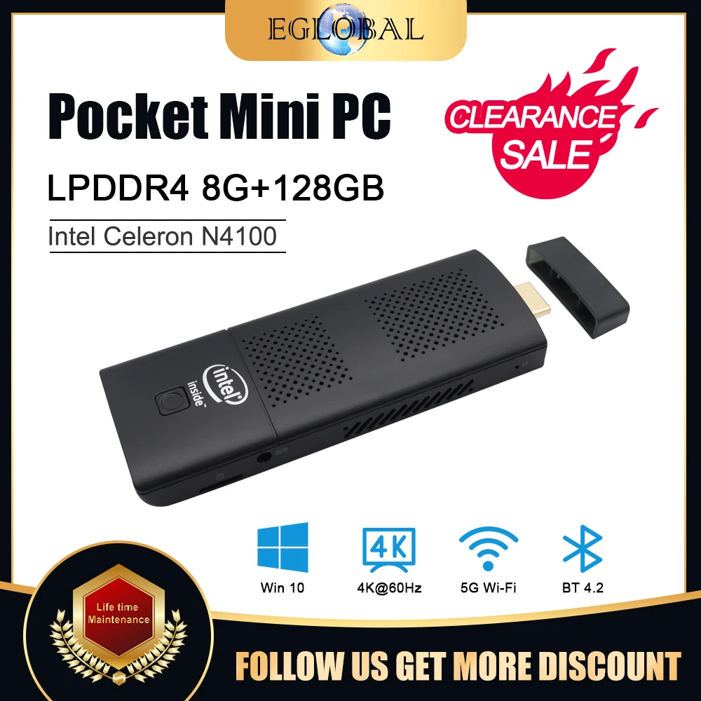 Eglobal Clearance Sale N2-N4100 Pocket Mini PC Stick 8gb DDR4 Ram 128 SSD With Intel Celeron N4100  Windows10 Gaming Computer