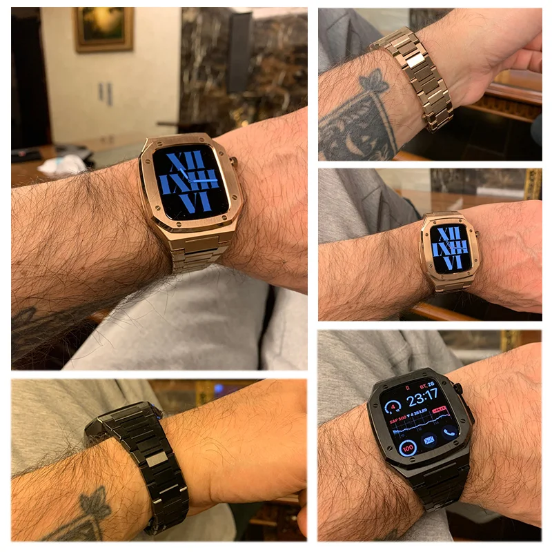 Купить Роскошный модифицированный комплект для Apple Watch, чехол для ремешка 45 мм 41 мм/40 мм 44 мм, металлический чехол для IWatch Series 8 7 6 SE 5 4