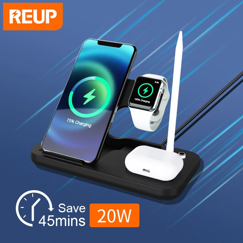 Беспроводное зарядное устройство Qi для iPhone13 12 11 X Apple Watch 4 в 1 20 Вт - Цена: 1410.95