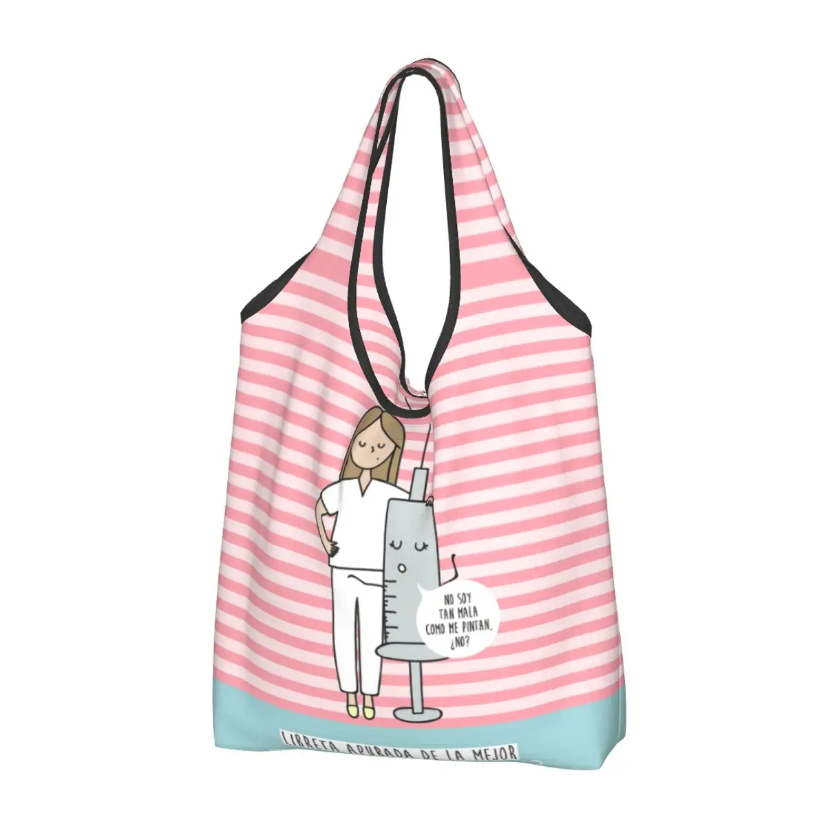 

Fashion Cartoon Ladies Nurse Doctor Printed Shopping Tote Bag Portable Groceries Shoulder Shopper Bag