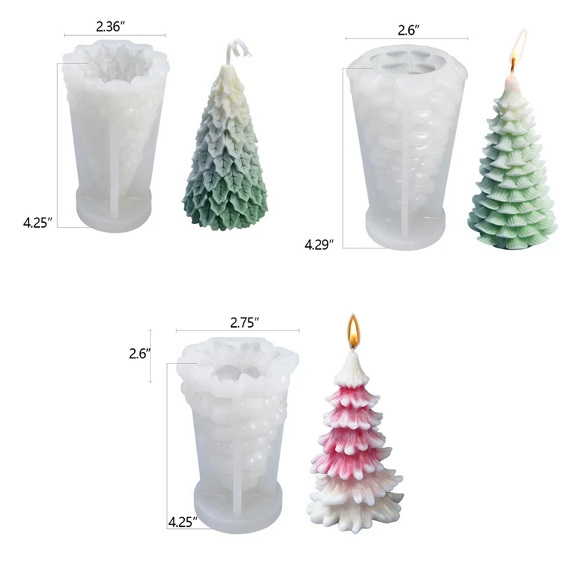 Форма для свечей в виде рождественской елки 3 шт. белый силикагель 3D Силиконовая