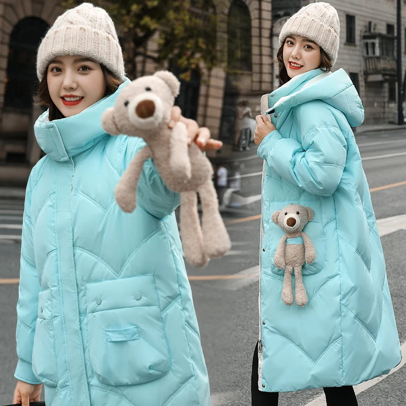 Winter Long Duck Down Puffer Jacket for Women Korean Fashion Trends Streetwear Sweet Girls Warm Bubble Coat Casual Hood Clothing