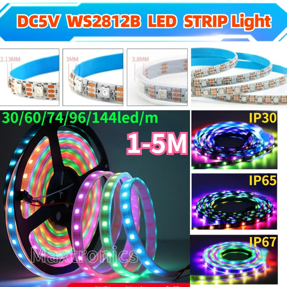 1 м/2 м/3 м/4 м/5 м DC5V WS2812B RGB светодиодная лента 30/60/74/96/144 светодиода/м черная/белая