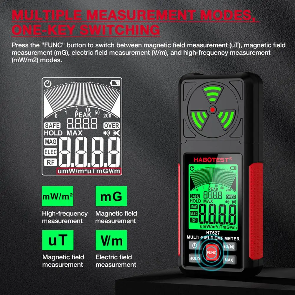 

EMF Meter Professional Electromagnetic Field Radiation Radio Handheld Frequency Meter Warn Portable E6I6