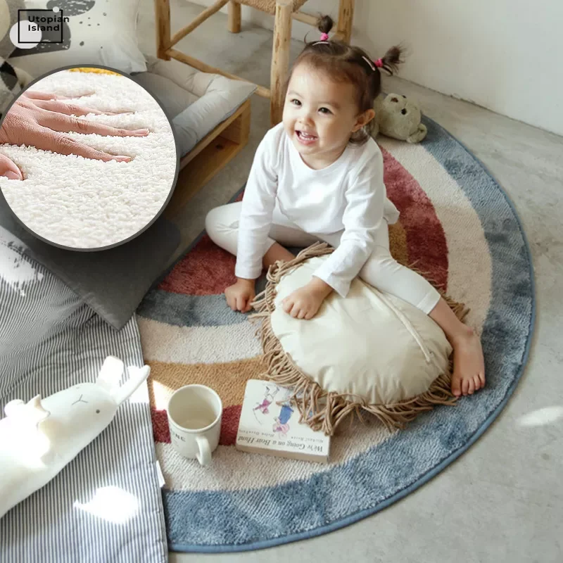

NEW2023 Plush Modern Living Room Baby Rug Rainbow Fluffy Lounge Rug Red Semicircle Room Rugs Fur Mat For Children
