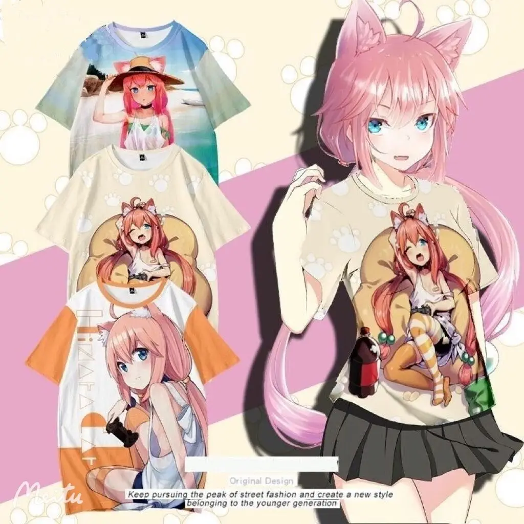 

Футболка VTuber Nekomiya Hinata с 3D принтом, летняя модная футболка с круглым вырезом и коротким рукавом, популярная японская уличная одежда в стиле Х...