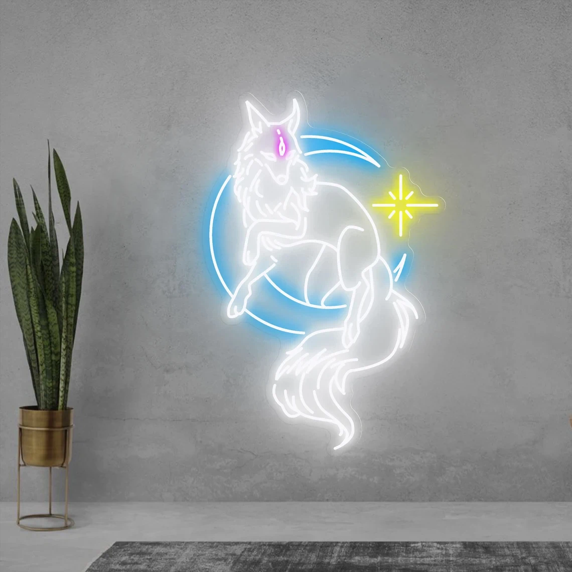 Неоновая вывеска в виде волка и Луны для гостиной спальни Настенный декор