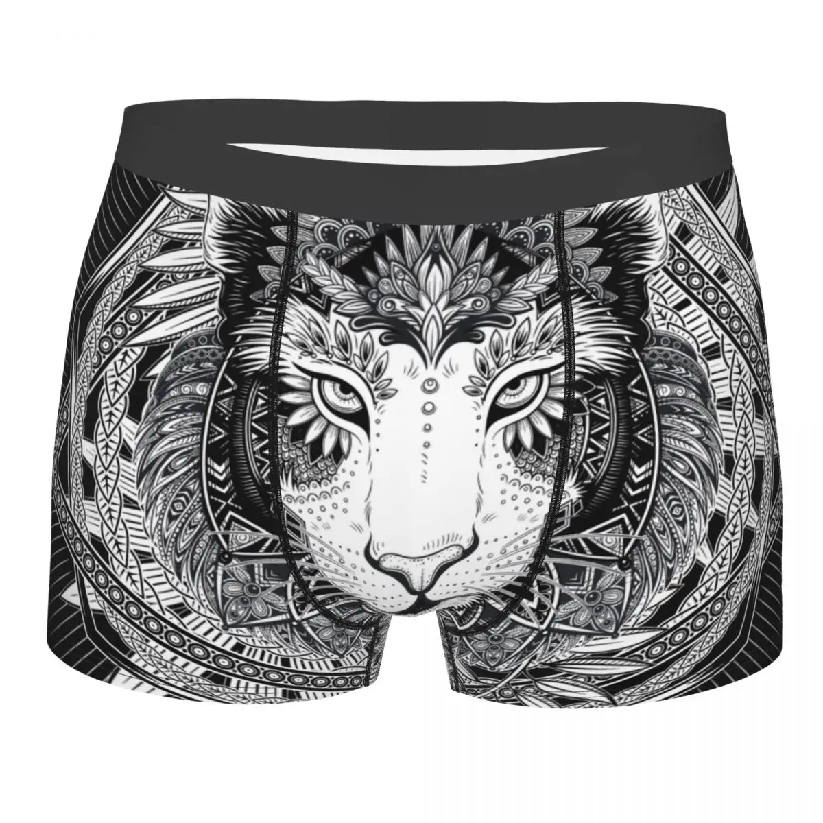 

Sexy Boxer Comfortable Homme Black And White Tattoo Tiger Face Shorts Boxer Men Underwear Male Panties Shorts Homme