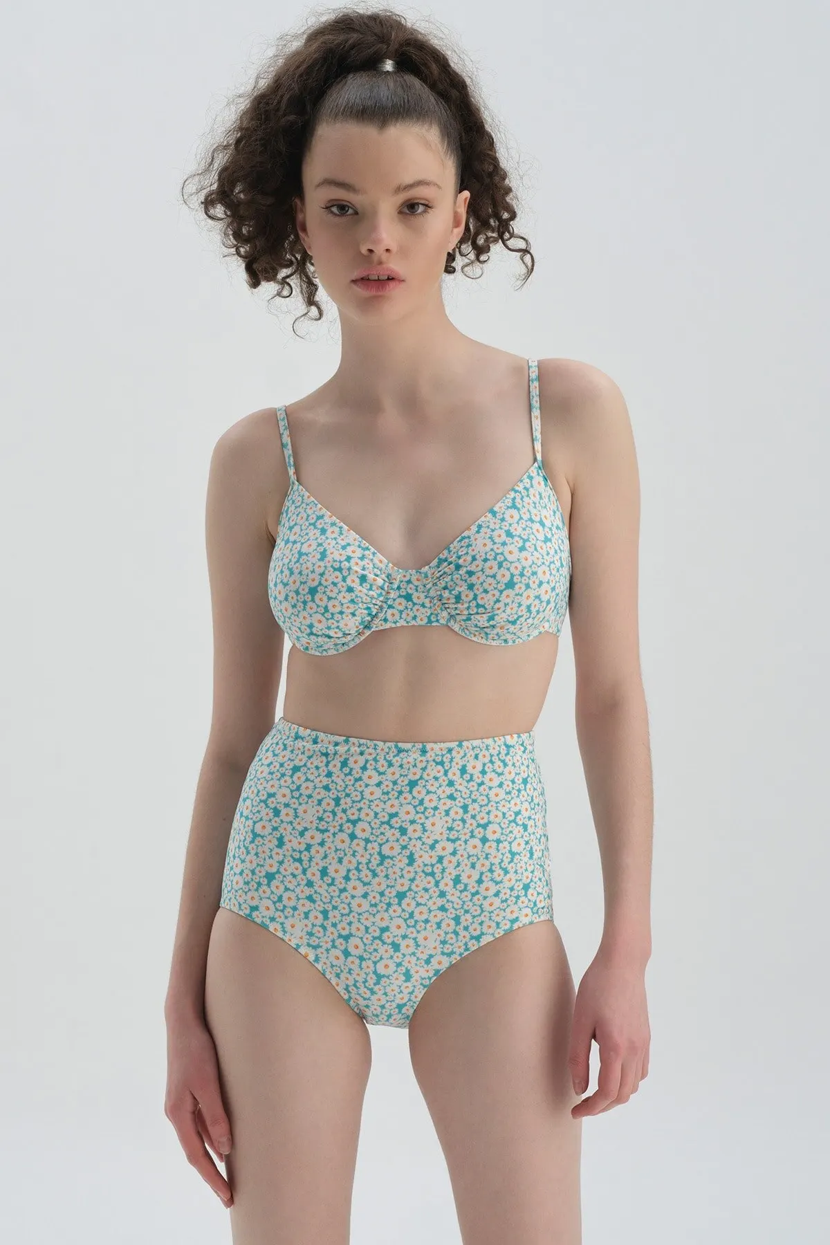 

Women's Bikini Water Green Gathering Underwire Bikini Top With Clips & Caps Swimwear Lady Swimsuit Bikinis