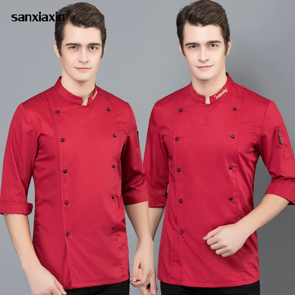 

Unisex Men's Chef Jacket Three-quarter Sleeve Cook Coat Restaurant Kitchen Cooking Apparel Bakery Breathable Work Wear Uniform