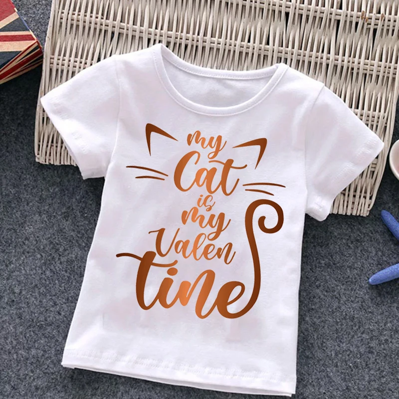 

Boys And Girls Short Sleeve T-Shirt cat text Print T-Shirt Girls Cartoon Print T-Shirt Animation Cartoon T-Shirt 2-14 Years Old