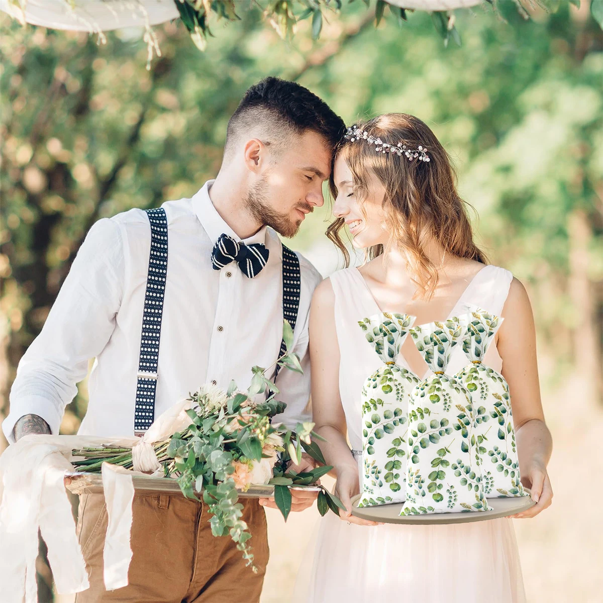 Упаковка для печенья в виде зеленых листьев 25/50/100 шт.