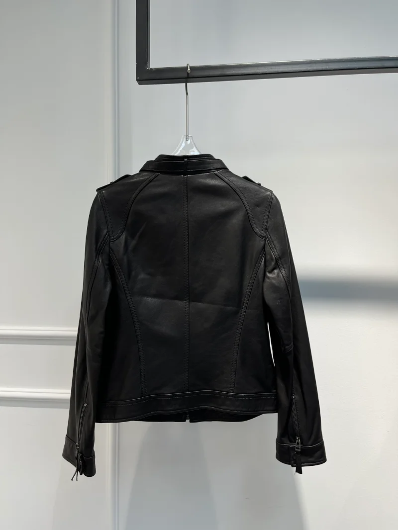New Arrival Women Fashion Genuine Leather Jacket 2022 Autumn Collection Black Top Quality Coat