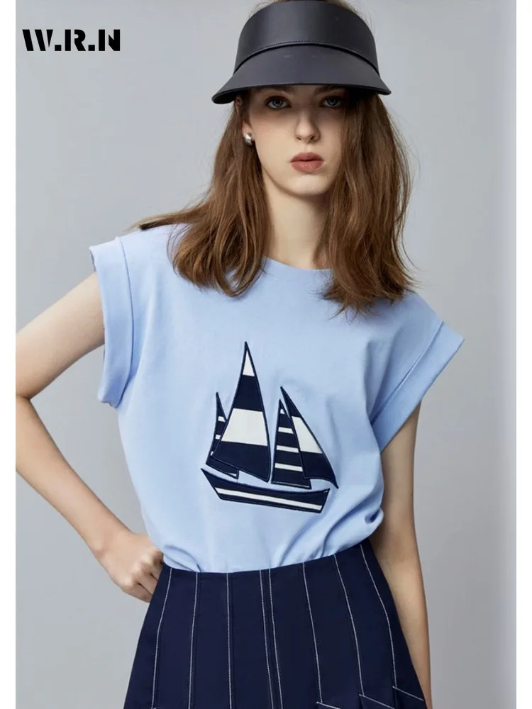 Женский Повседневный Топ без рукавов с принтом свободный синий шикарный топ