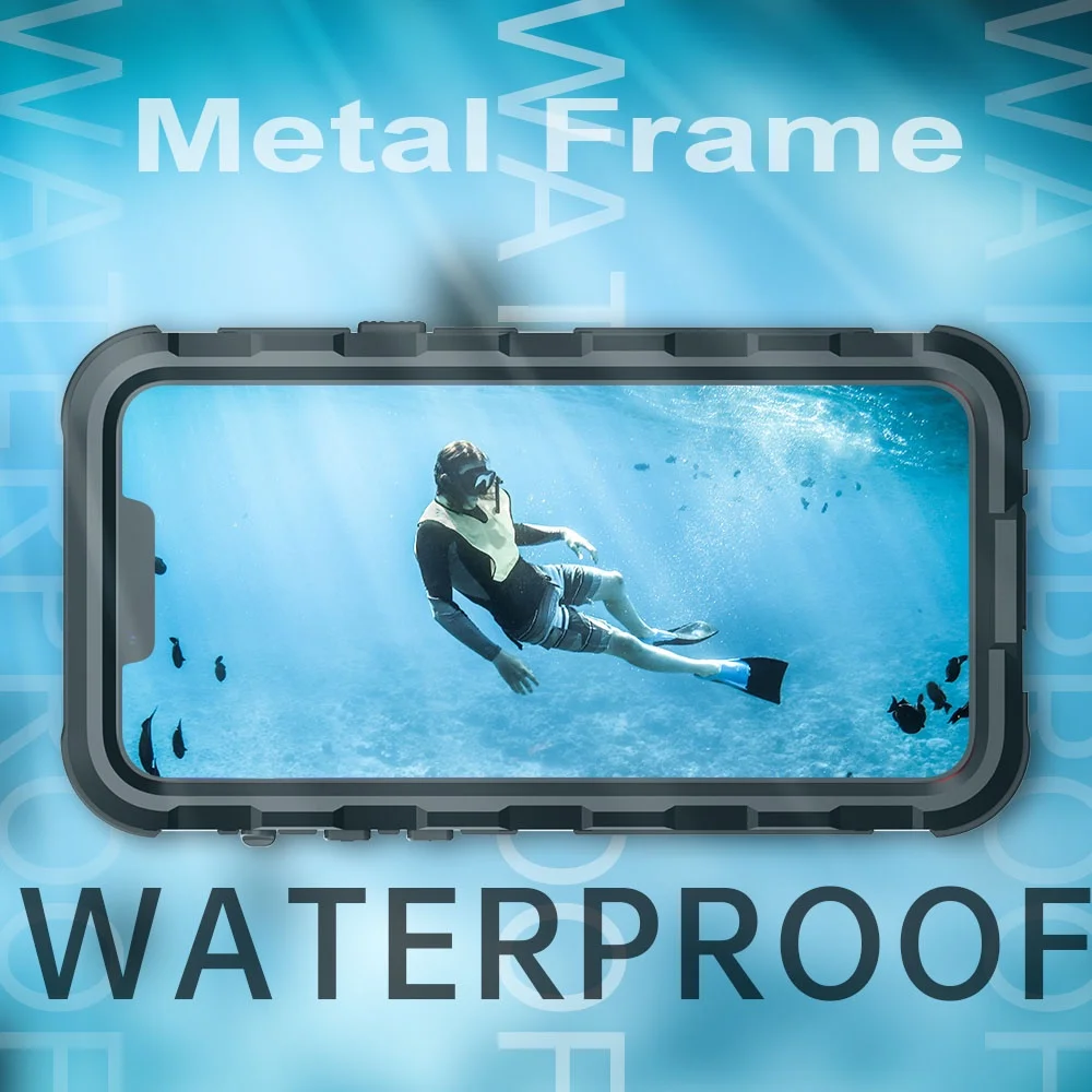 

Metal Side Waterproof Case for iPhone 13 Pro Max 360 Full Cover Alloy Frame Snorkeling Casing Super Shockproof Housing