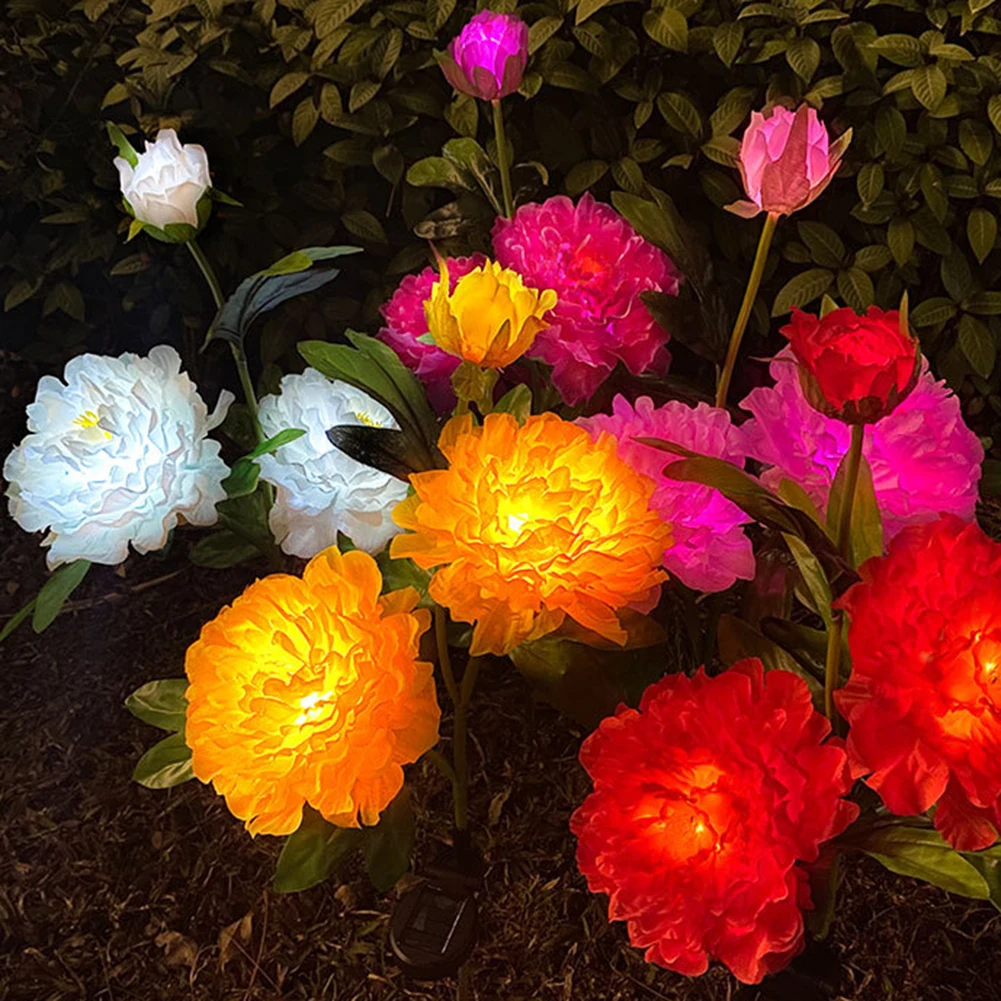 

Solar LED Peony Light 3 Heads Flower Landscape Pathway Lamps For Patio Garden Lawn Path Yard Garden Decoration Solar Light