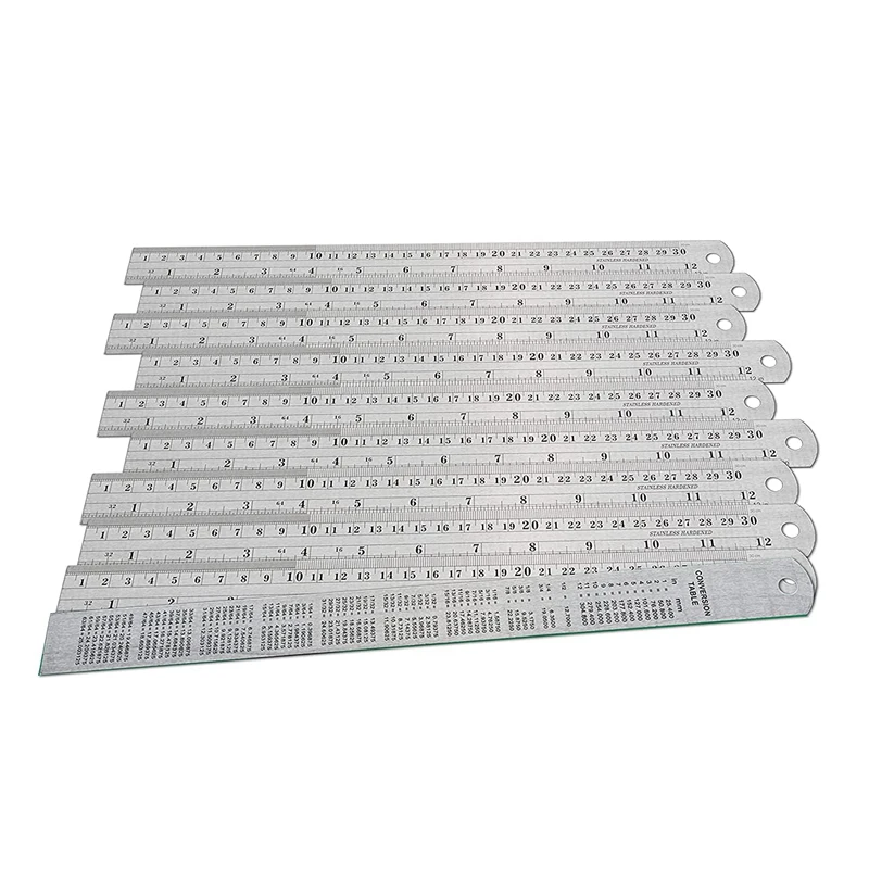 

Stainless Steel Ruler 10-Pack - Measuring Set of 12-Inch/30cm Metal Rulers with Imperial Metric Scale & Conversion Table