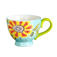 creative hand painted embossed ceramic breakfast cup large capacity oats milk cup household water cup girl heart mark cup