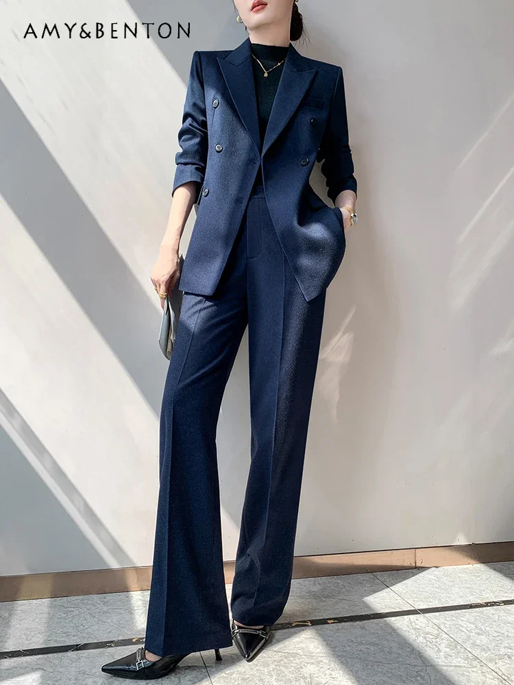 Шерстяной костюм в пригородном стиле женский осенне-зимний легкий роскошный