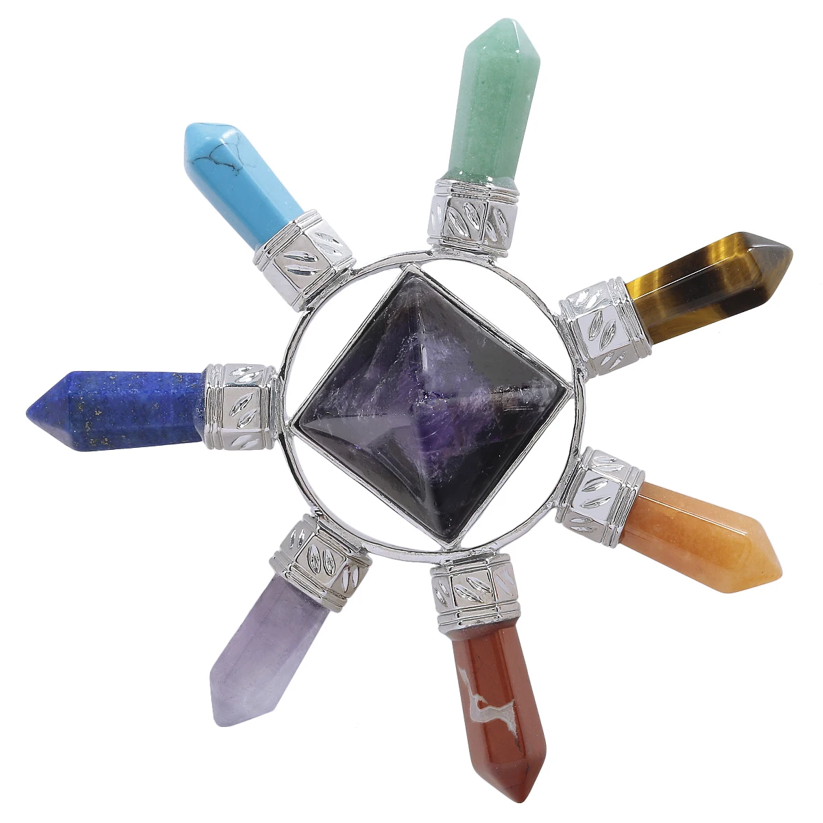 

7 энергия чакры генератор исцеляющих кристаллов каменная Пирамида Шестигранная Призма натуральные минералы Драгоценный Камень Craft Yoga инст...