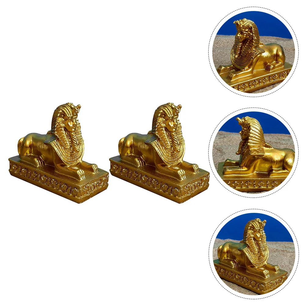 

2pcs Egyptian Decorative Figurine Sphinx Statue Desktop Egyptian Decoration Figurine Desert Figurine Sculpture