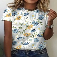 2022 summer fashion shirts round neck white flower short sleeve womens t shirts casual womens tops