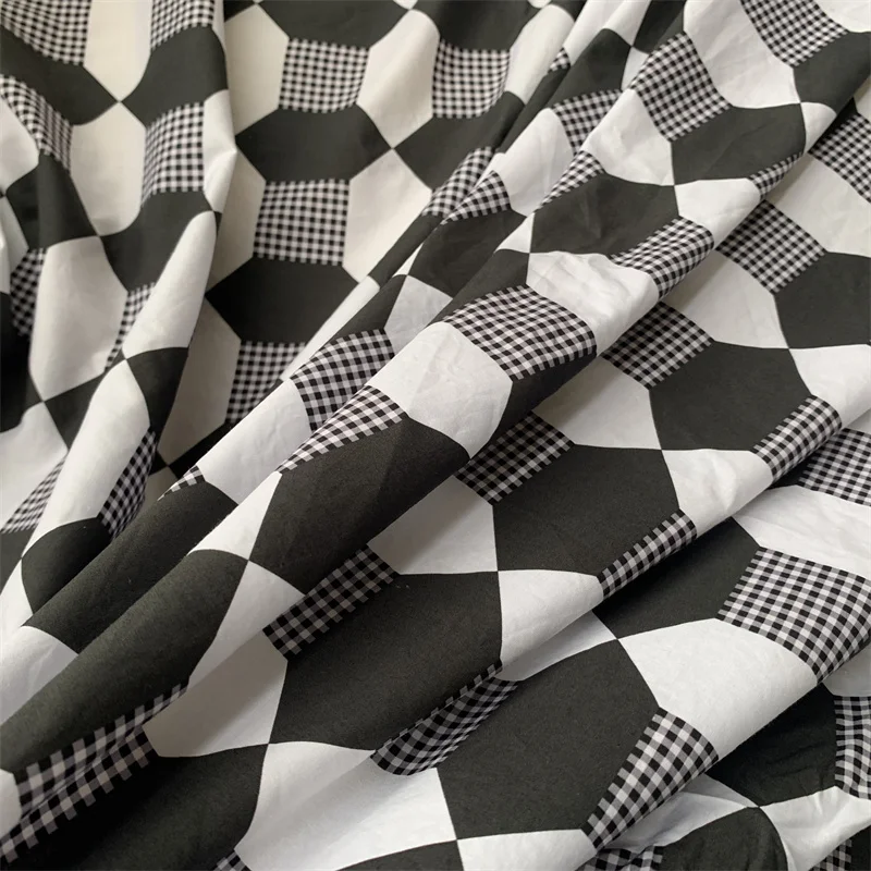 

Summer cotton black and white check fashion women's shirt dress fabric European style brand fabric