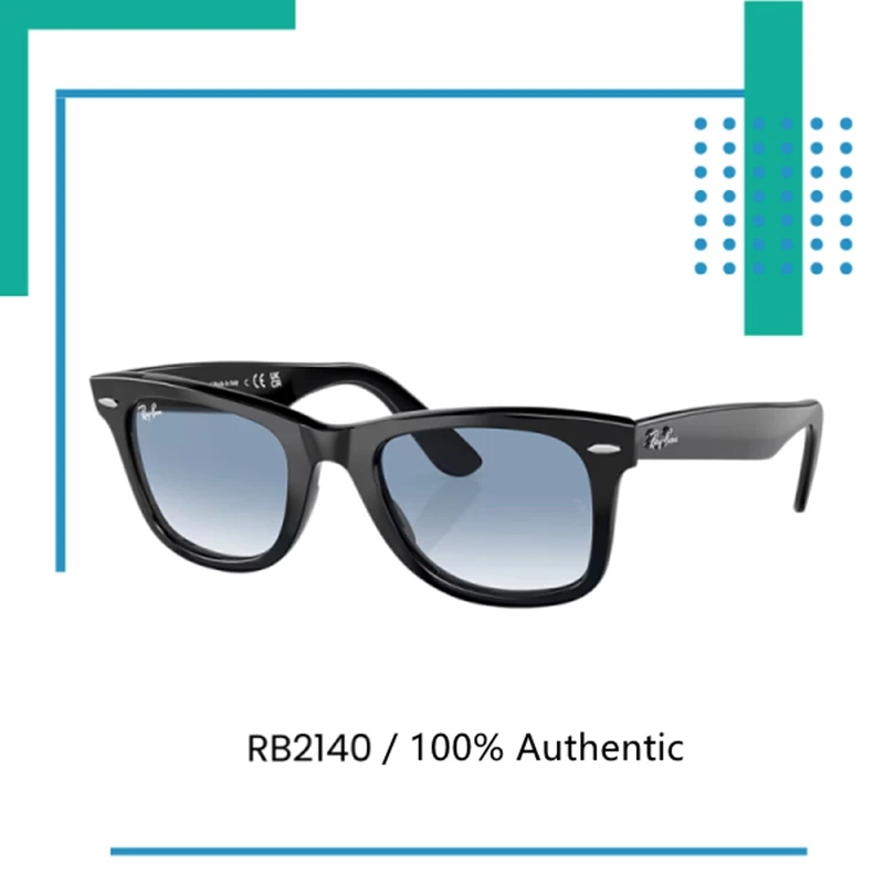 Фото Оригинальные классические квадратные солнцезащитные очки Ray-Ban WAYFARER RB2140, стеклянные линзы, глянцевая оправа, поляризационные очки в коробке. №1
