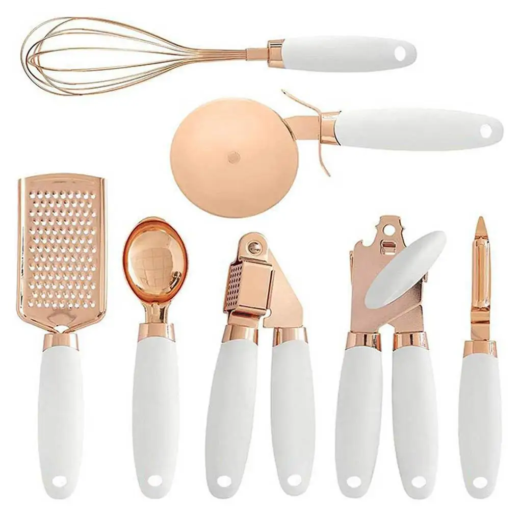 

7 шт посуды с медным покрытием многофункциональная посуда мягкая ручка из нержавеющей стали посуда Чеснок Пресс