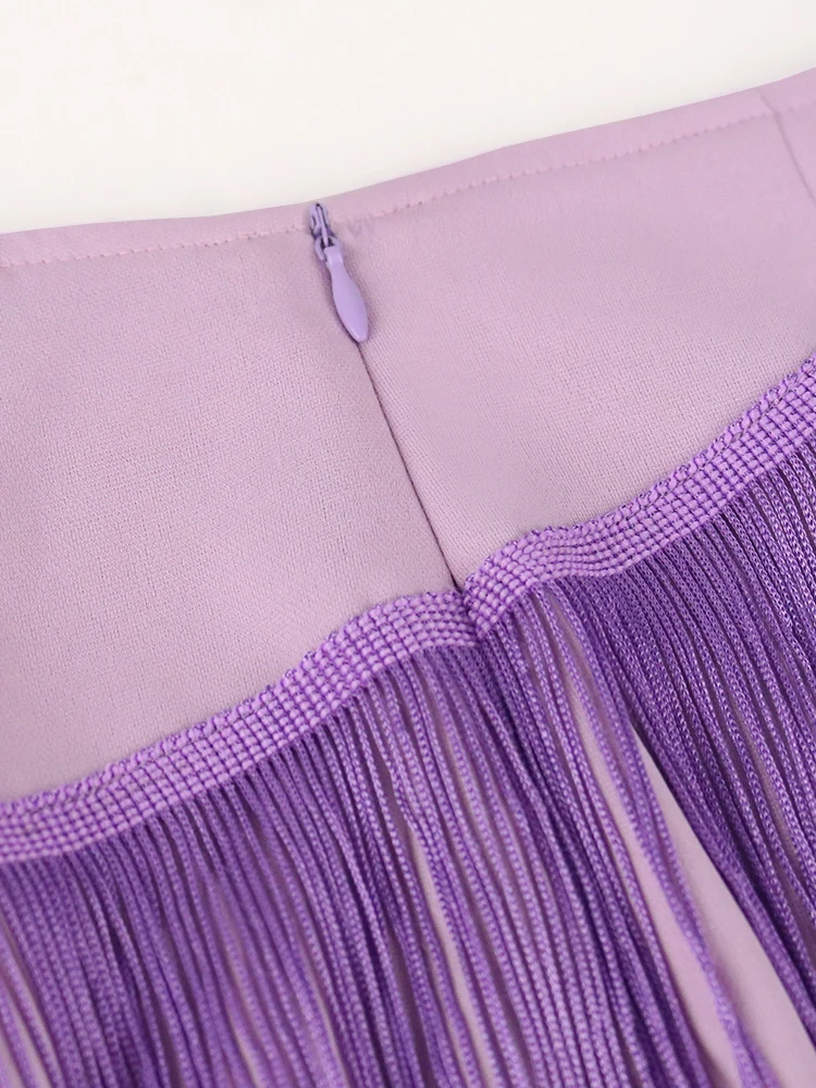 Women Tassel Midi Skirt Purple Fringe High Waist Pencil Classy Gradual Change Slim Elegant Party Elegant Date Event Bottom Jupes images - 6