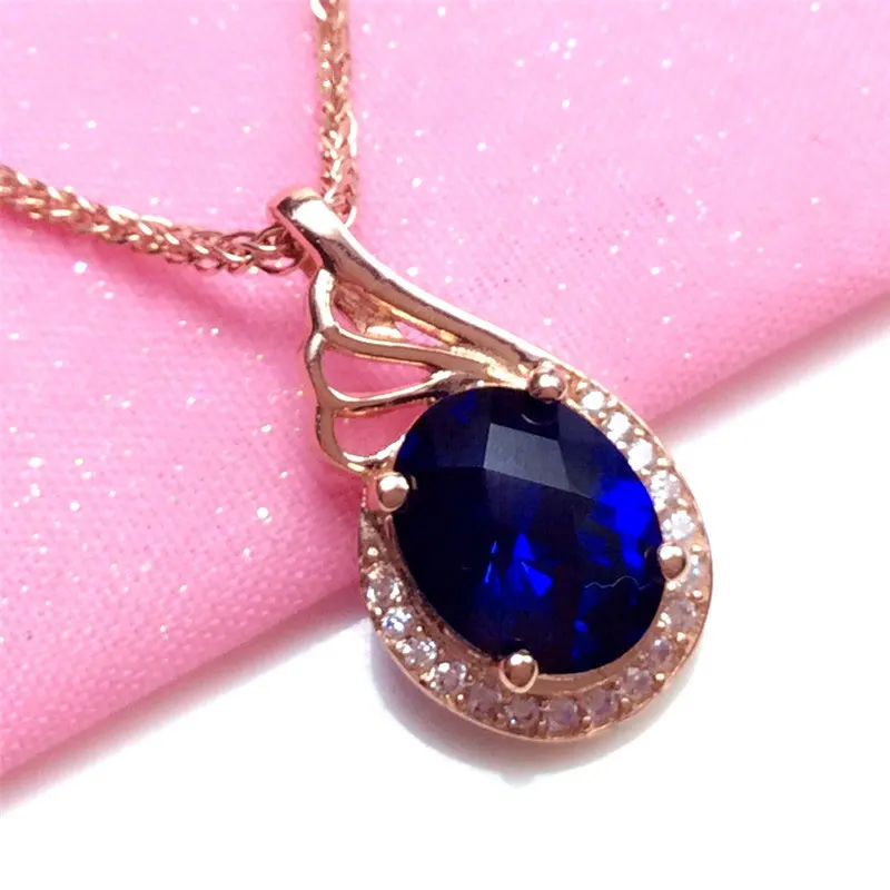 

Russia 585 Women's Purple Gold Necklace Rose Gold Color Gold Blue Stone Atmosphere Versatile Chain Set