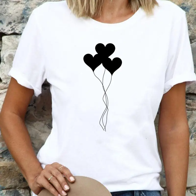 

Women Cartoon Love Sweet New Trend 2021 Ladies T Top Shirt Regular Lady Fashion Tee Print Female Graphic Short Sleeve T-Shirts